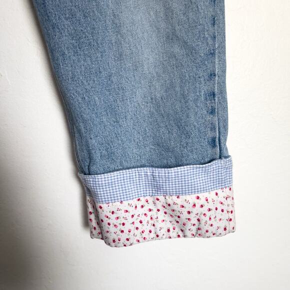 Vintage Moda International Jeans 10 Denim Cuffed Floral Checkered Cottage Y2K - Picture 4 of 8